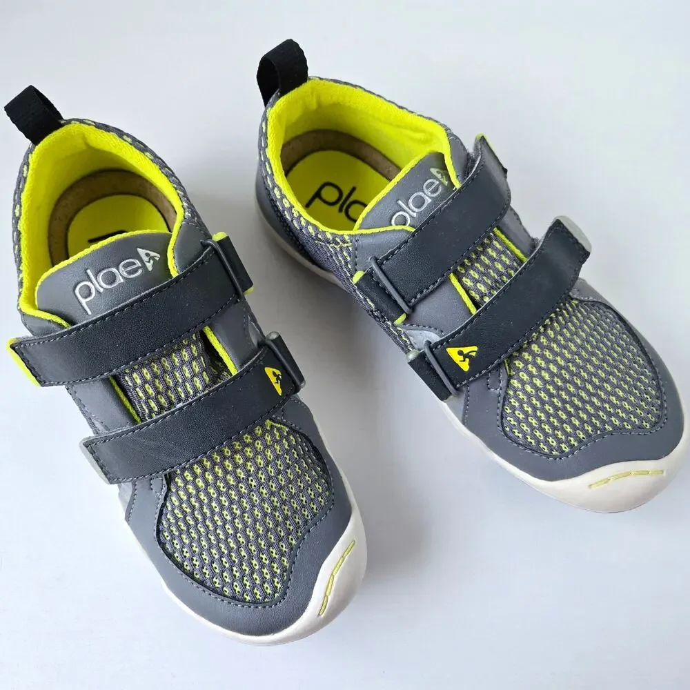 Plae NEW Kids TY Eco Poly Sneaker Shoes Gray Yellow Size US 1 EU 32 Unisex - Picture 4 of 14